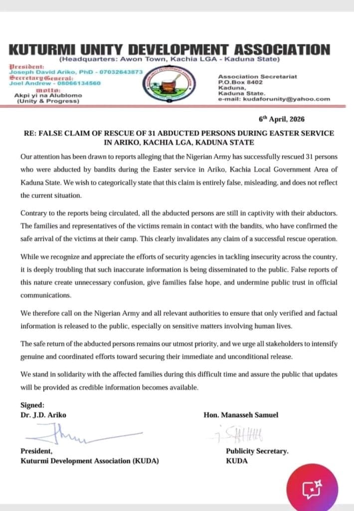 Press Release by Ariko Community Denying Army rescue claim.