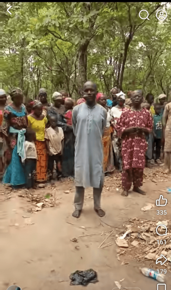 37 Kidnapped Ariko Christians paraded in unidentified bush, believed to be around the notorious bandits axis called Rijanah, in Kachia County, April, 2026 (Credit: ThruthNigeria)
