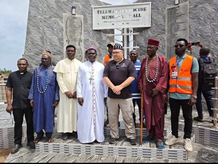 Judd Saul, Bishop Anagbe and other guests at the Commissioning of the Memorial Monument (Cenotaph) on Friday, June 12, 2026 Credit: Ekani Olikita