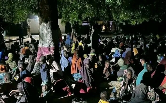 Picture of returned 360 women and children kidnapped from Ngoshe, Gwozah County, Southern Borno, Sunday June 7, 2026. (Credit: Nigeria Army)