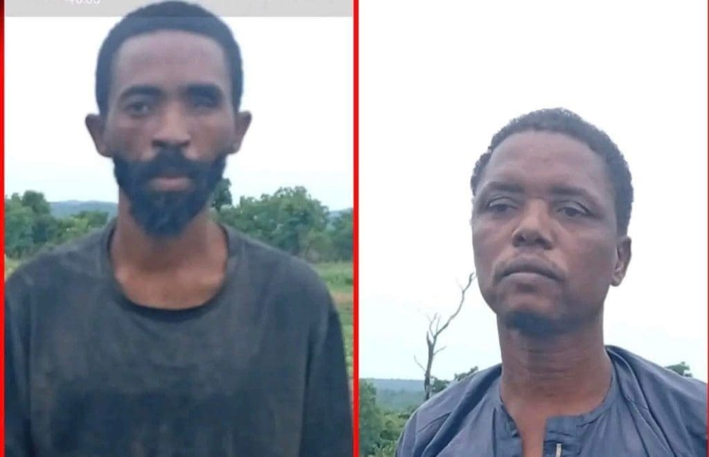 Left-Right: Babangida Buhari Awalu and Kabiru Aliyu, commercial motorcyclists intercepted by police in Ibadan while receiving ransom. Picture Courtesy: Facebook.